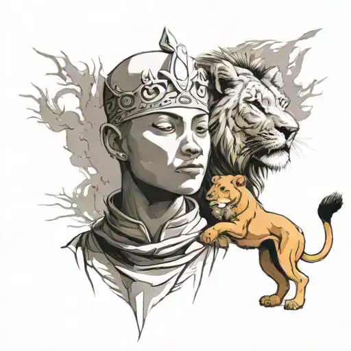 avatar aang training with a lion wearing a crown  tattoo design idea
