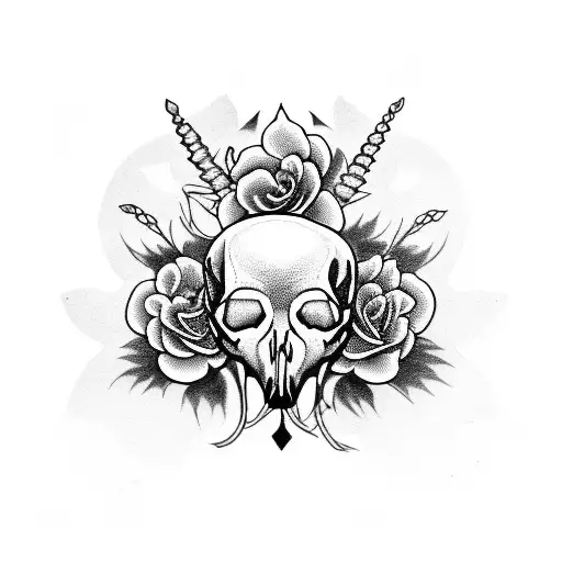 animal skull half alive flowers tattoo design idea
