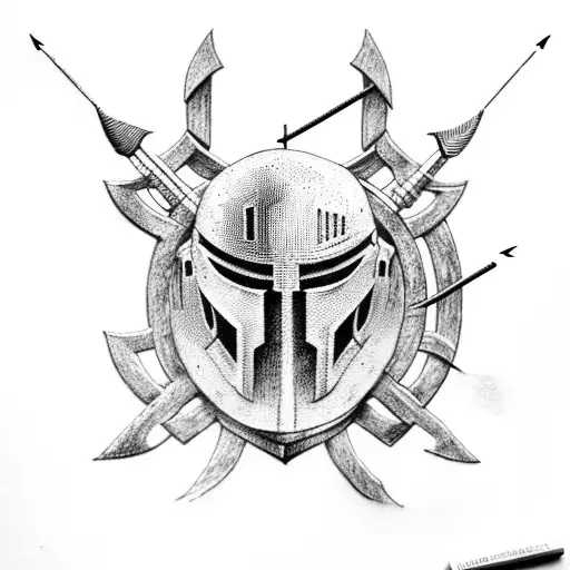 tattoo of a spartan helmet with an archer's arrow tattoo design idea