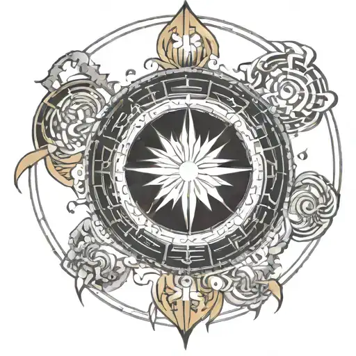 Imagine a circular design with rays of light emanating outward from a central point. At the center, there's a radiant su tattoo design idea