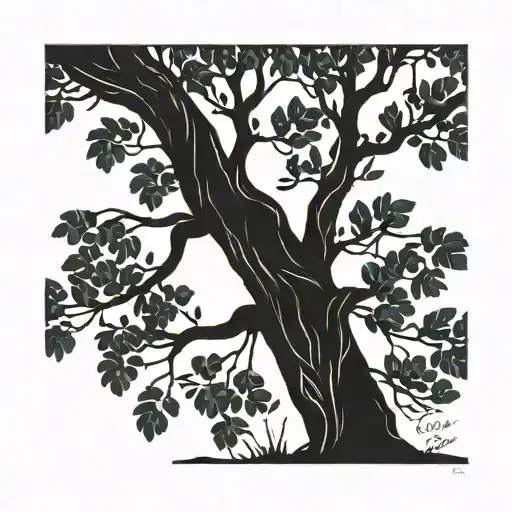 simple black tree silhouette with slender trunk alder written in cursive in the trunk tattoo design idea