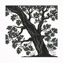 simple black tree silhouette with slender trunk alder written in cursive in the trunk tattoo design idea