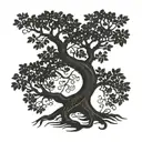 simple black tree silhouette with slender trunk alder written in cursive in the trunk tattoo design idea