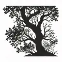 simple black tree silhouette with slender trunk alder written in cursive in the trunk tattoo design idea