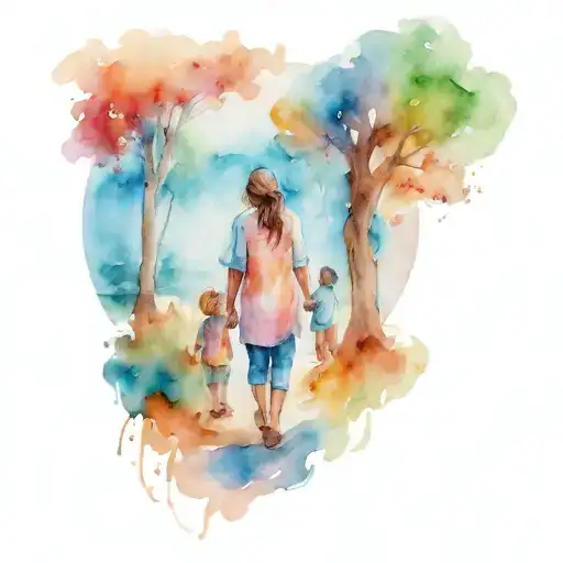 mother and son walking tattoo design idea