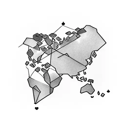 A minimalist tattoo of a world map with musical notes and a game controller integrated, showcasing the client's love for both travel and K-pop gaming tattoo design idea