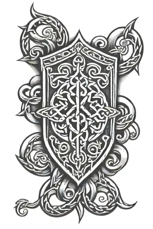 Celtic knot with and shield adorned tattoo design idea