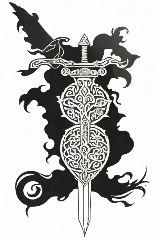 Celtic tree of life with Celtic sword and shield tattoo design idea