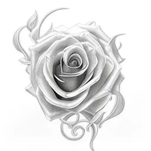 rosa com parte do ramo entrando na pele tattoo design idea