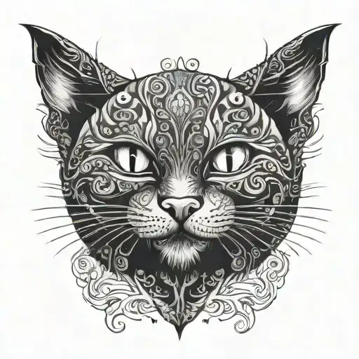 Black cat smiling  tattoo design idea