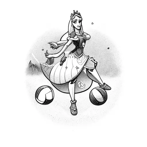 A Disney princess playing volleyball with her animal friends tattoo design idea