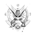 A digimon character surrounded by zodiac signs and stars tattoo design idea