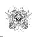 A digimon character surrounded by zodiac signs and stars tattoo design idea