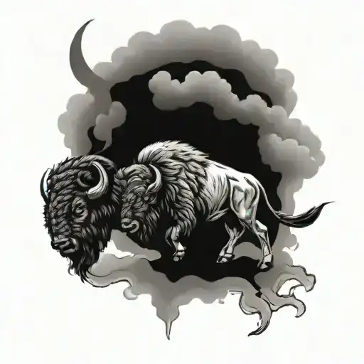 buffalo running into storm tattoo design idea
