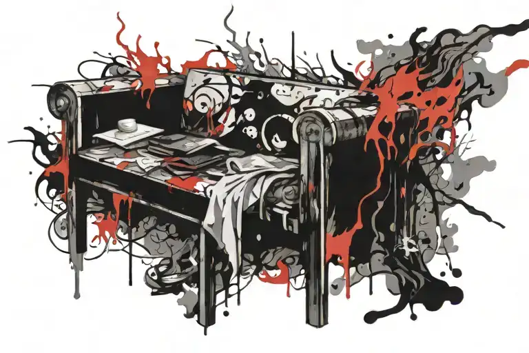 burning bench underwater tattoo design idea