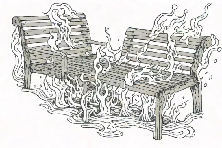 burning bench underwater tattoo design idea