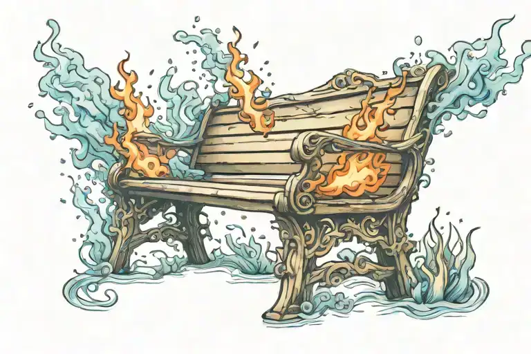 burning bench underwater tattoo design idea
