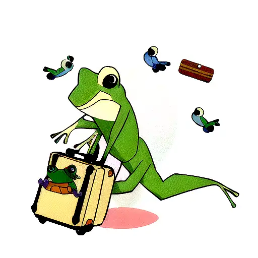 frog holding a suitcase travel themed tattoo design idea
