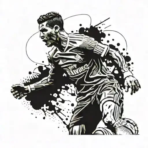 A tattoo design featuring Cristiano Ronaldo in action on the football field, showcasing his iconic celebration pose tattoo design idea