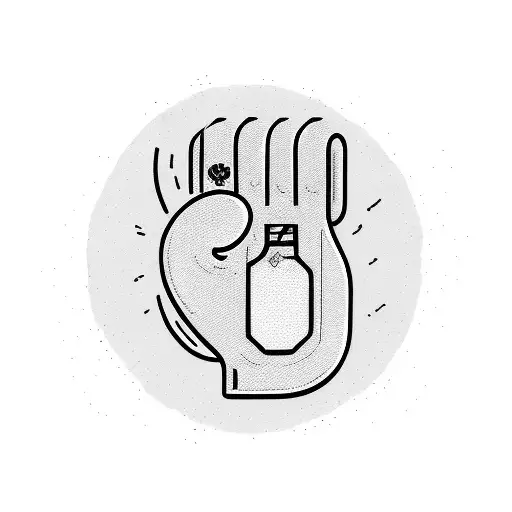 A worker's hand holding a boxing glove with a cat design on it tattoo design idea