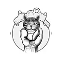 A worker's hand holding a boxing glove with a cat design on it tattoo design idea