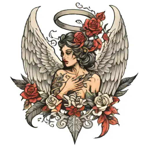 Sandevistan between angel wings tattoo design idea