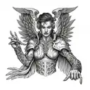 Sandevistan from cyberpunk, between angel wings spread wide tattoo design idea