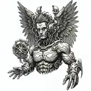 Sandevistan from cyberpunk, between angel wings spread wide tattoo design idea