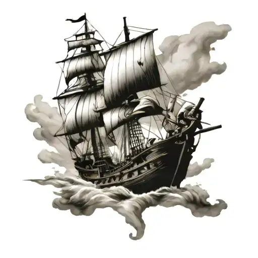 compas luffy ship sailing towards tattoo design idea