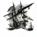 compas luffy ship sailing towards tattoo design idea