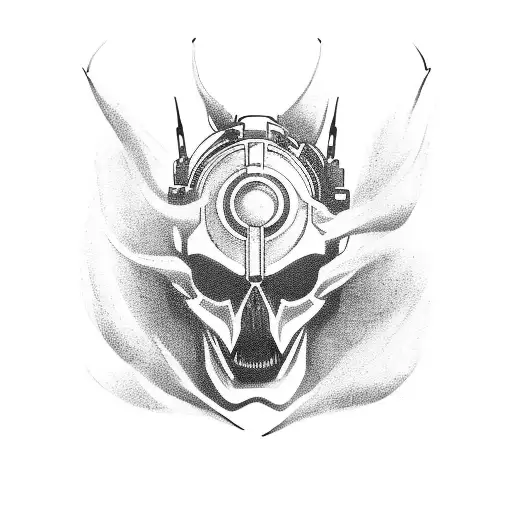 A futuristic video game character driving a vintage Dodge Charger tattoo design idea