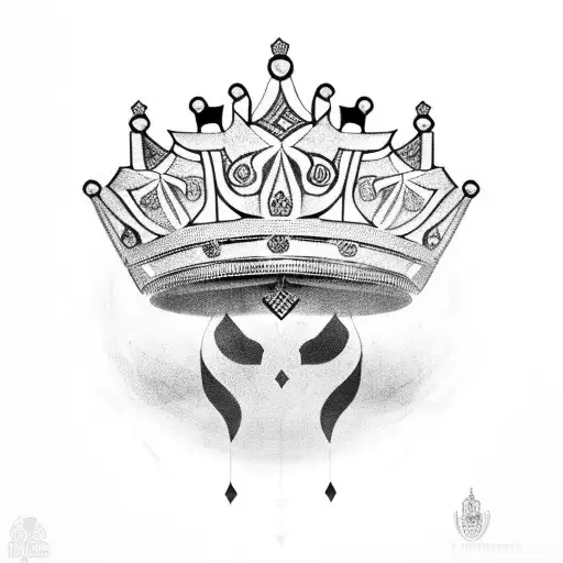 An intricately designed crown with African symbols and patterns tattoo design idea