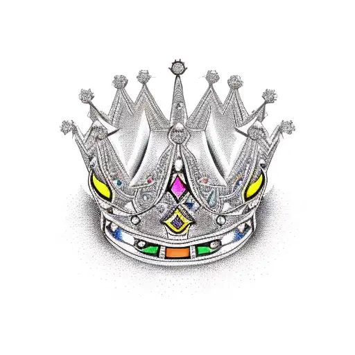 An intricately designed crown with African symbols and patterns tattoo design idea