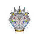 An intricately designed crown with African symbols and patterns tattoo design idea