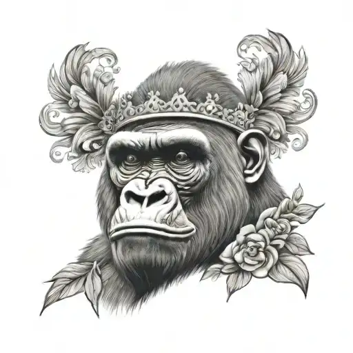 gorilla wearing a crown tattoo design idea