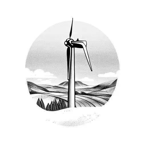 Wind turbines in a serene landscape tattoo design idea