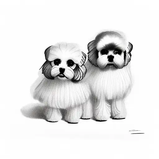 Maltese dog and shih tsu poodle looking out a window and seeing my heart tattoo design idea