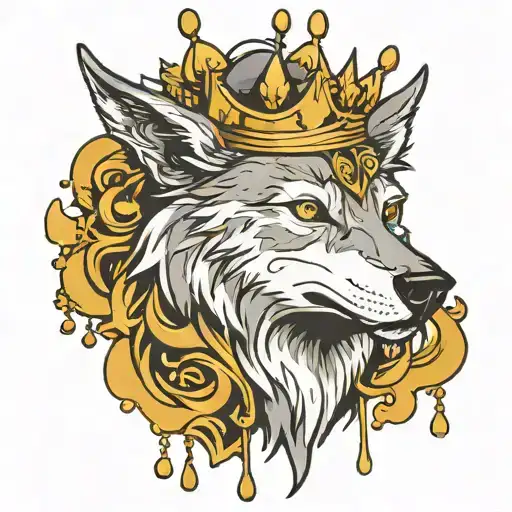 wolf with crown on head dripping liquid gold  tattoo design idea