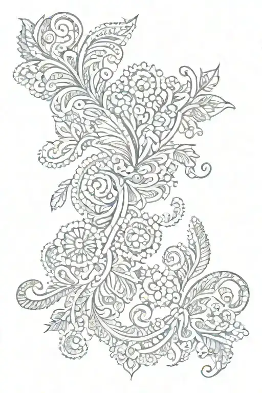 paisley and lace patterns intertwined tattoo design idea