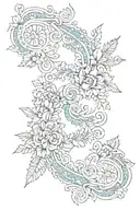 paisley and lace patterns intertwined tattoo design idea