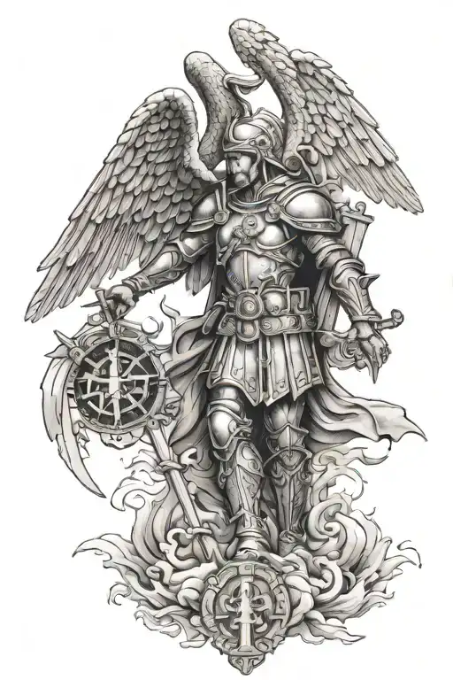 saint michael archangel with templars killing demons tattoo design idea