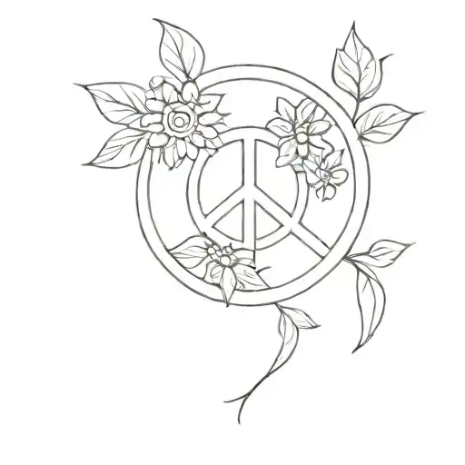 peace symbol inside daisy with some leaves representing my family, my friends, my dog and my love tattoo design idea