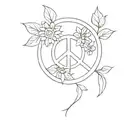 peace symbol inside daisy with some leaves representing my family, my friends, my dog and my love tattoo design idea