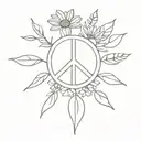 peace symbol inside daisy with some leaves representing my family, my friends, my dog and my love tattoo design idea