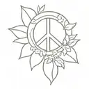 peace symbol inside daisy with some leaves representing my family, my friends, my dog and my love tattoo design idea