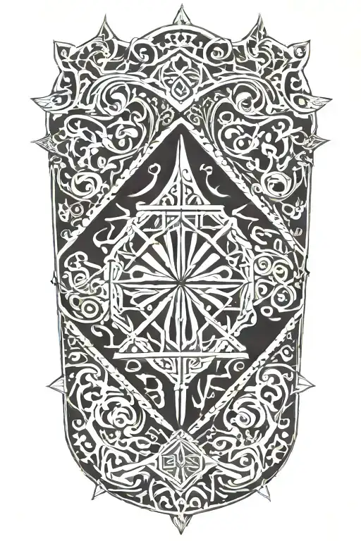 armenian Vishapakar  stones across a  river mountain hammock forest tattoo design idea
