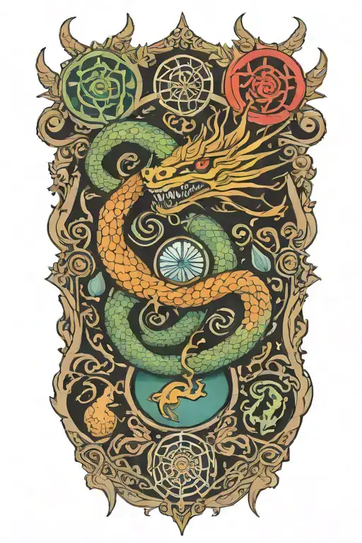 armenian dragon stones across a  river mountain hammock forest tattoo design idea