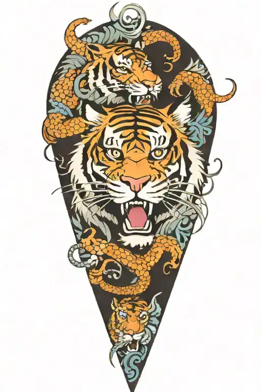 tiger and dragon wrapped tattoo design idea