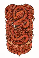dragon around fire and waves flowing with sakura and lotus and celtic knots tattoo design idea