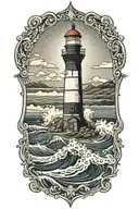 waves hitting on the shore of a lighthouse overlooking tattoo design idea